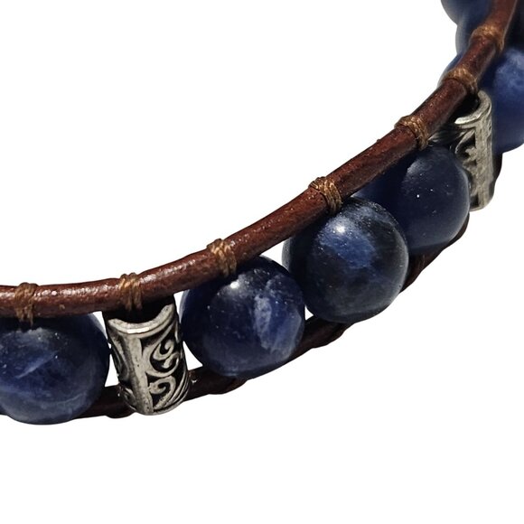 Handmade Sodalite Beads Leather Adjustable Bracelet Boho Fashion Jewelry Women - Picture 2 of 4